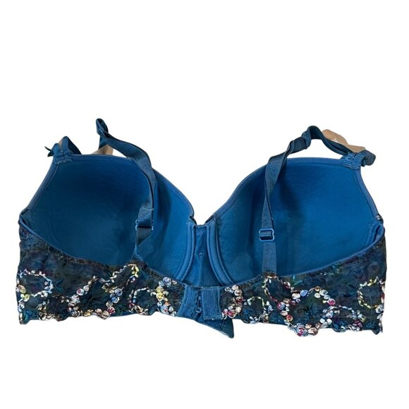Chantelle Embroidered Lace Underwire Bra 32D Cup Adjustable Straps Blue & Multic - Picture 3 of 5